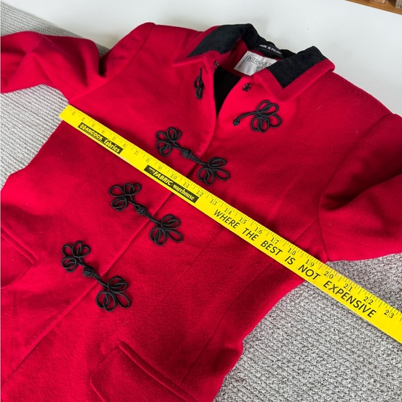 Vintage International Scene Red Wool Blazer Jacket Black Velvet Collar Cording S - Picture 10 of 13